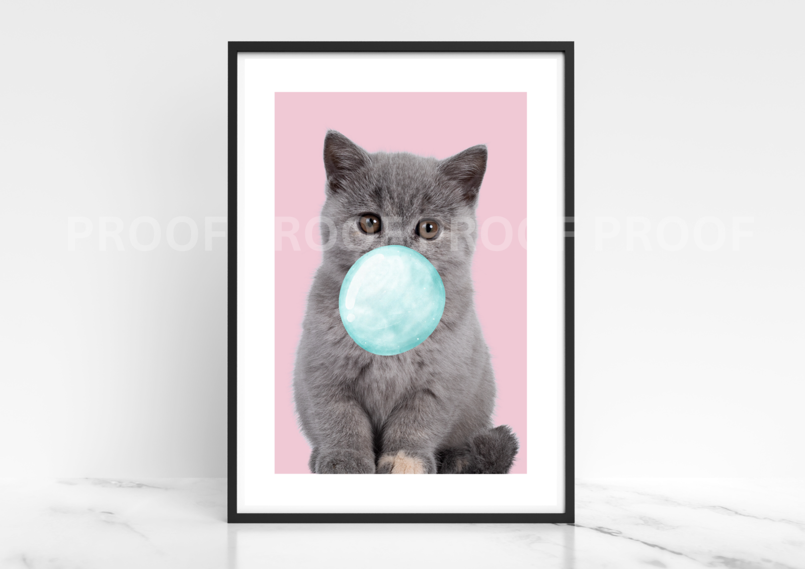 Kitten Cat Blowing Bubble Poster Print Bubble Gum Kitten Cat A5 A4 A3