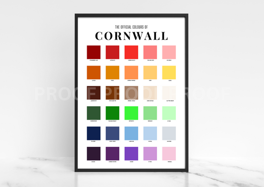 The Official Colours Colour Chart of Cornwall Poster / A3 A4 A5 / Town Art /