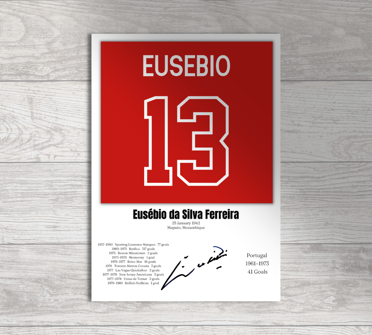 Eusébio da Silva Ferreira Football Stats Print / Football Poster Football Gift