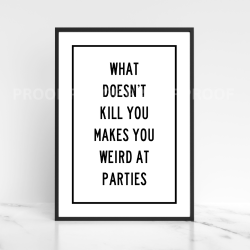 What Doesn't Kill You Makes you weird at Parties Funny Poster Art Quote A5 A4 A3