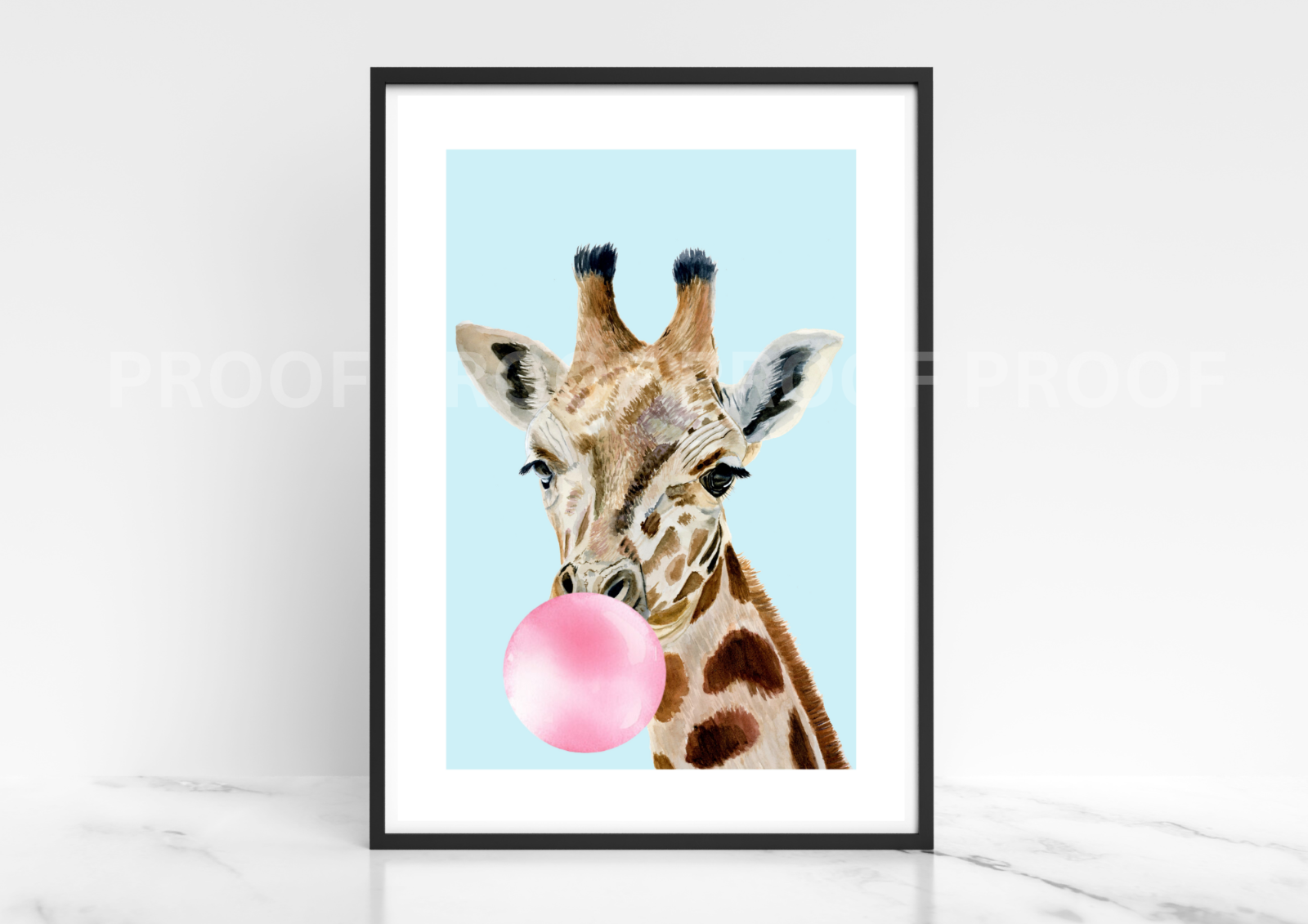 Giraffe Blowing Bubble Poster Print Bubble Gum Giraffe A5 A4 A3