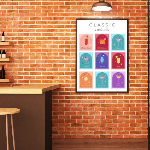COLOURFUL RETRO COCKTAIL ART POSTER A5 A4 A3 BAR KITCHEN POSTER