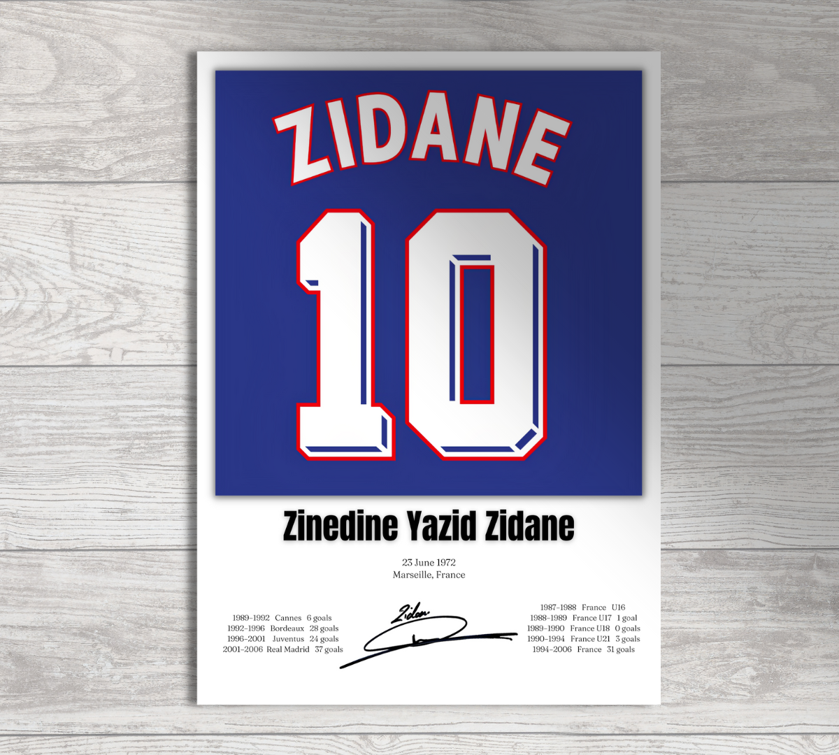 Zinedine Yazid Zidane Football Stats Print / Football Poster Football Gift