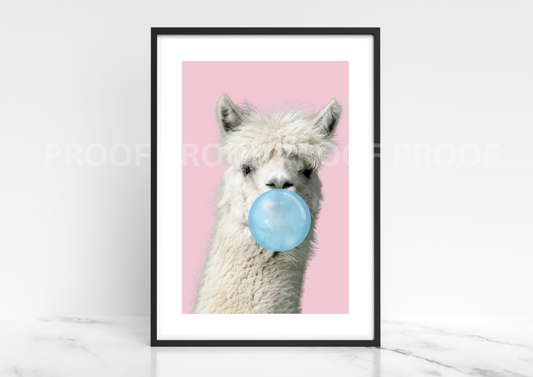 Llama Blowing Bubble Poster Print Bubble Gum Llama A5 A4 A3