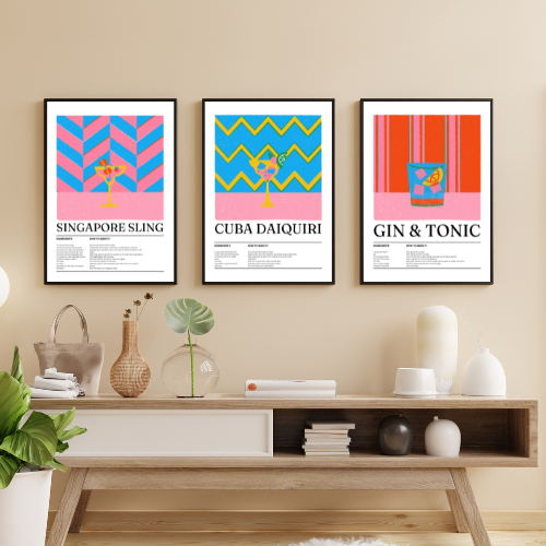 COLOURFUL RETRO COCKTAIL RECIPE ART POSTERS A5 A4 A3 BAR KITCHEN POSTER