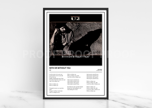 U2 With or Without You Album Single Cover Poster / Music Gift
