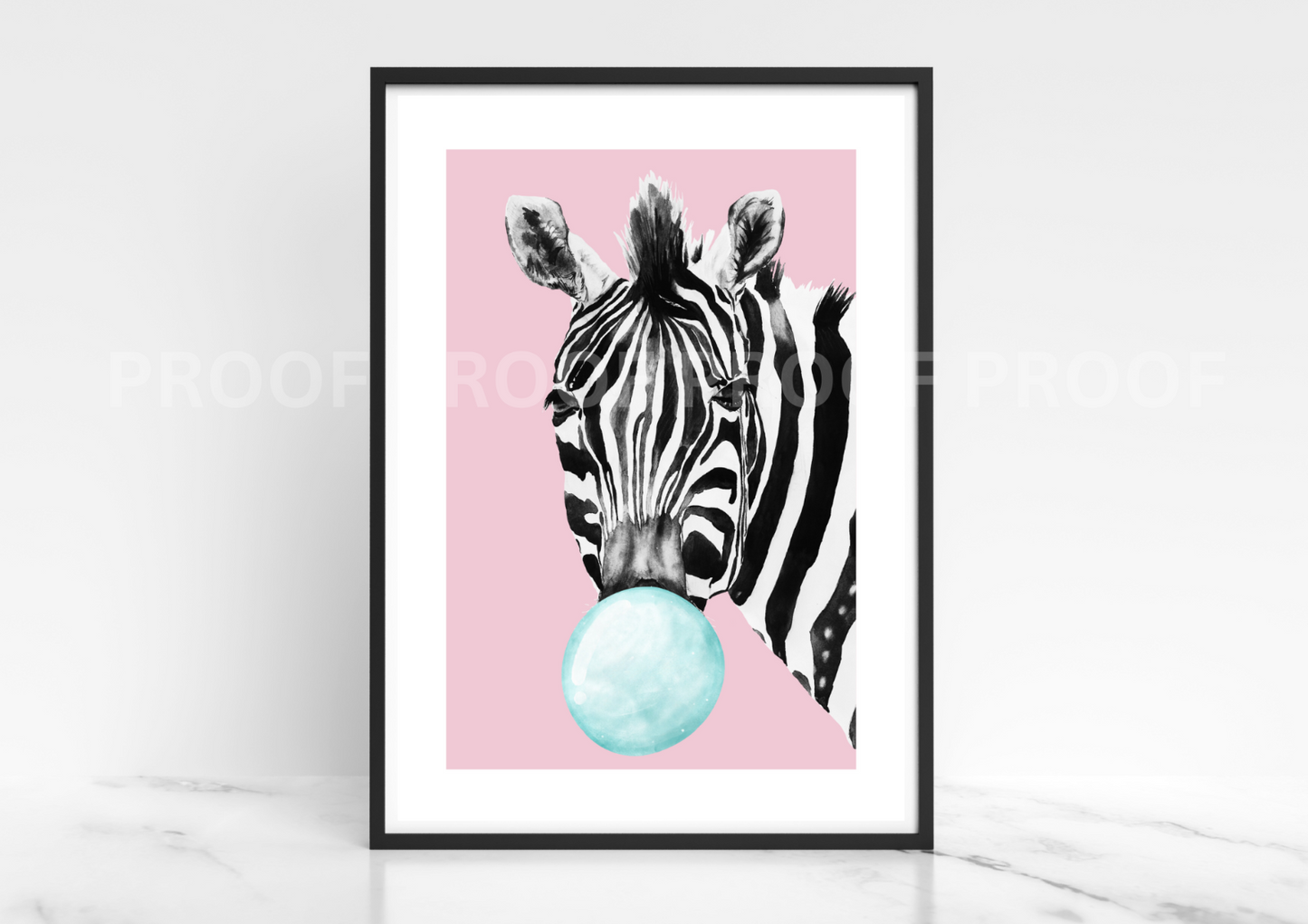 Zebra Blowing Bubble Poster Print Bubble Gum Zebra Art A5 A4 A3