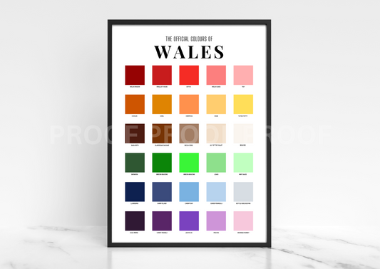 The Official Colours Colour Chart of Wales Poster / A3 A4 A5